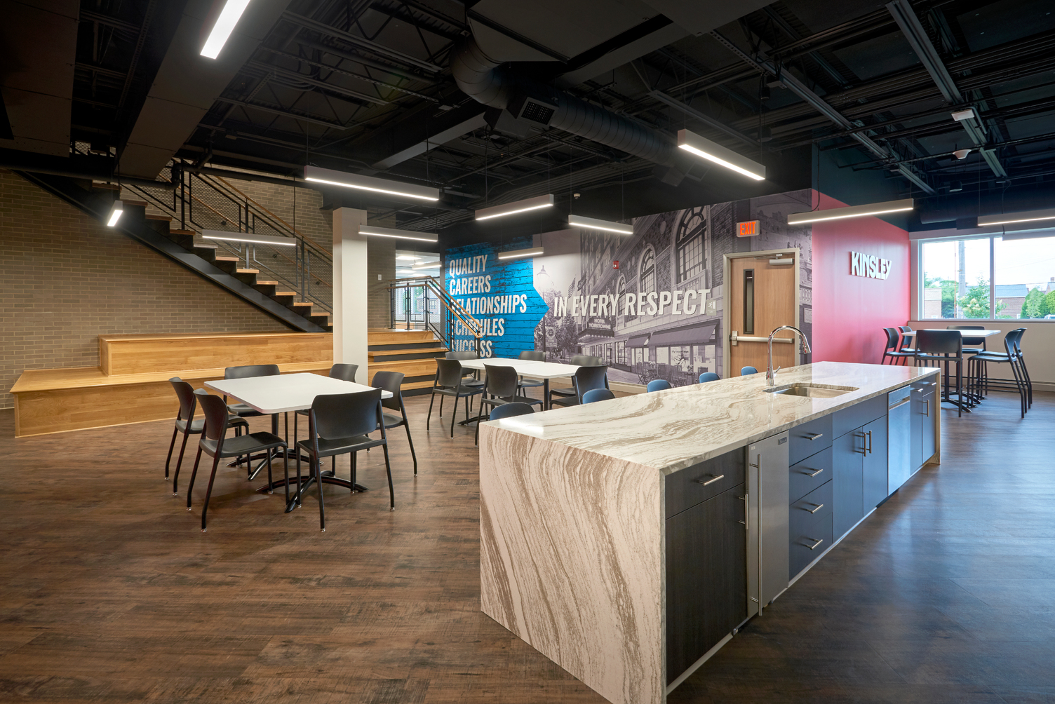 Customized corporate branding in Kinsley Construction's new state-of-the-art office in downtown York, PA