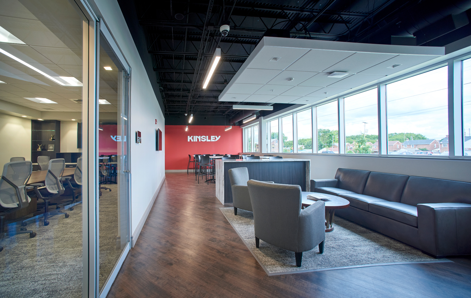 Open office layout at Kinsley Construction's new state-of-the-art facility in downtown York, PA.