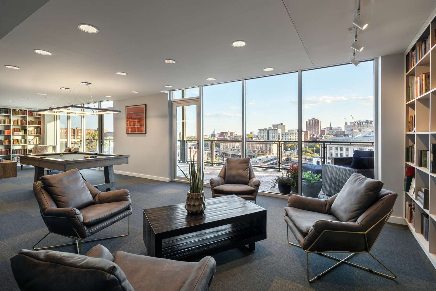 Residents' Library and Rooftop Deck at Nelson Kohl