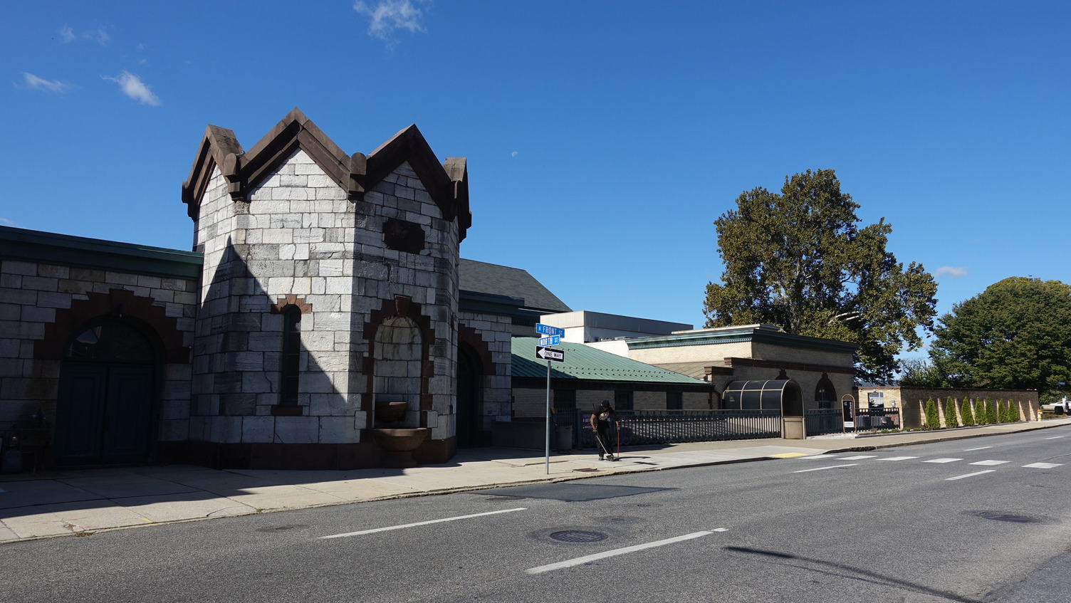 Historic building exterior with rooftop plaza