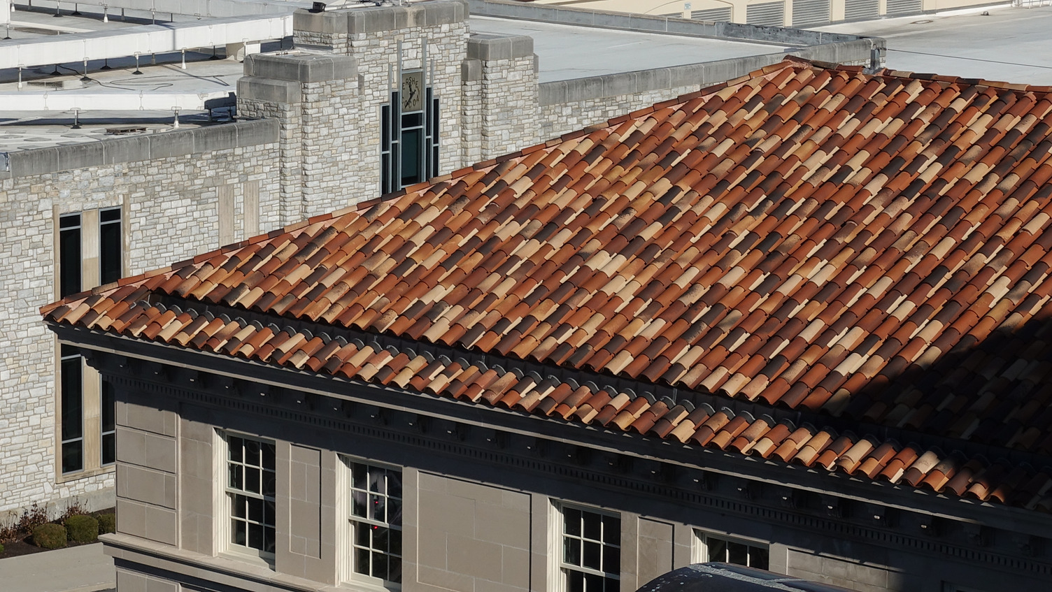 Terracotta tile roof restoration at Hershey Community Building restoration