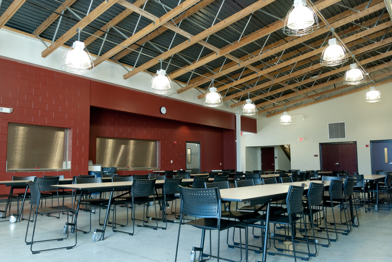 Cafeteria and commercial kitchen used for the school and a catering business