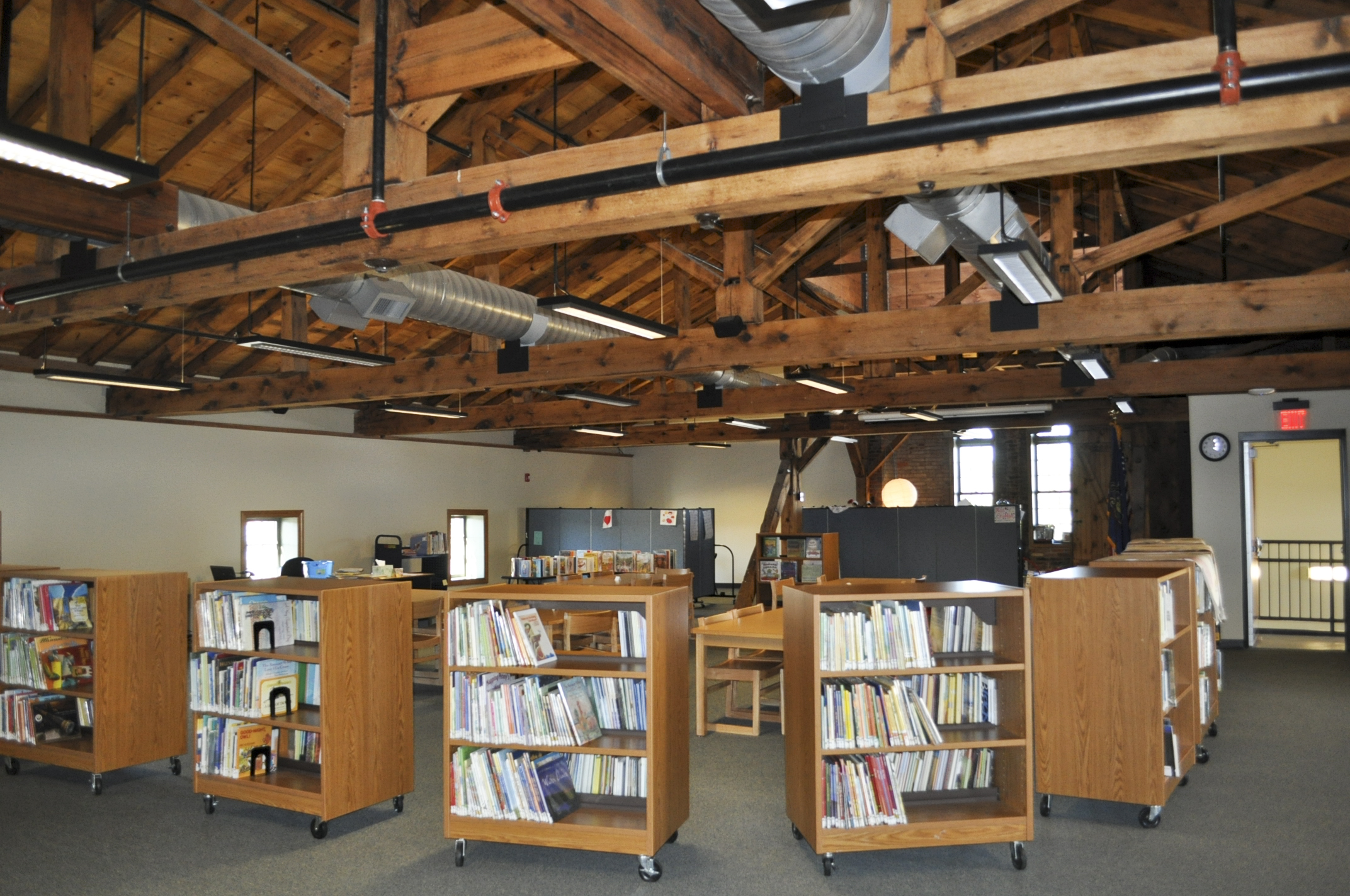 Preserved timber and brick construction inside York Academy Regional Charter School