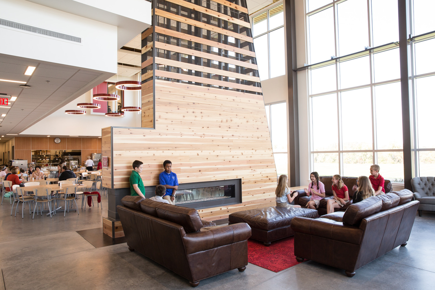 Comfortable living room space in York Country Day School STEAM facility lobby