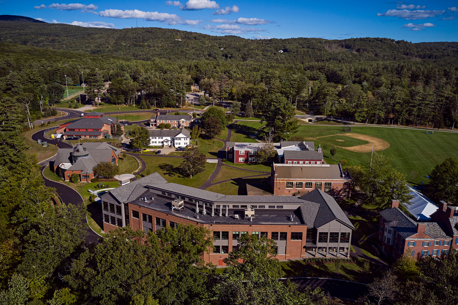 The improved traffic flow and entrance to Holderness School with the Davis Center